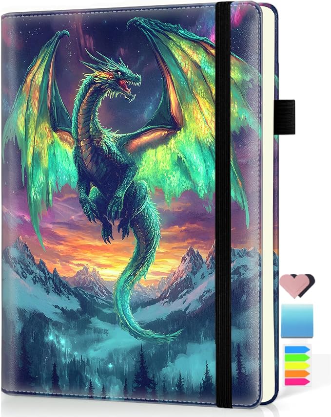 Hardcover Executive Notebooks, A5 PU Leather Lined Journal Notebook, 200 Pages Thick Paper Subject Notebooks for School,Work,Home Writing Business Notebook, Diary Book, Dragon