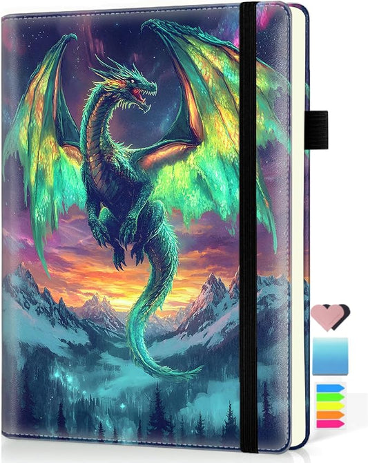 Hardcover Executive Notebooks, A5 PU Leather Lined Journal Notebook, 200 Pages Thick Paper Subject Notebooks for School,Work,Home Writing Business Notebook, Diary Book, Dragon