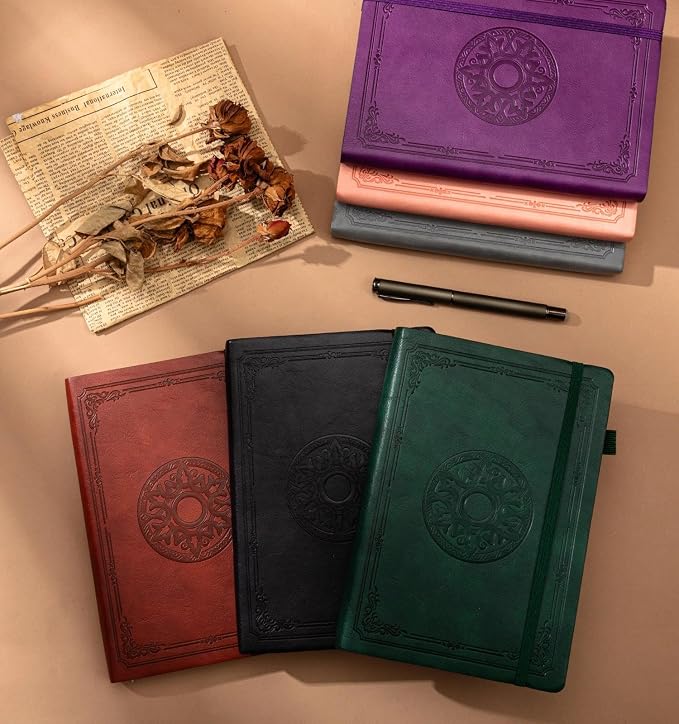 Lined Journal Notebook, A5 Leather Vintage Journals for Writing, 288 Pages College Ruled Notepad for Women Men, Vegan Leather Daily Notebook for Work, School, Travel, Note Taking(Celtic Star, Grey)
