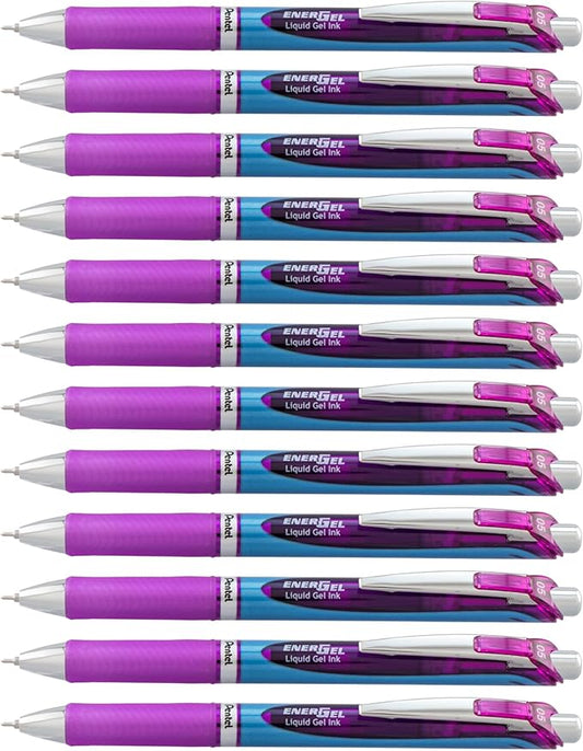 Pentel EnerGel Deluxe RTX Retractable Liquid Gel Pen, Fine Line, Needle Tip, Violet Ink, Box of 12 (BLN75-V)