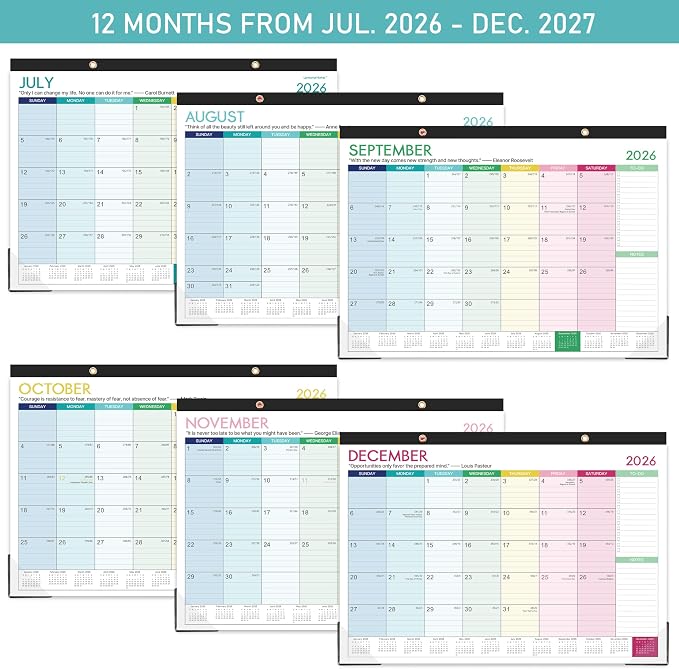 Calendar 2026-2027 - Desk Calendar 2026-2027, 18 Monthly Desk/Wall Calendar,16.8" x 12", July 2026 - December 2027, Thick Paper with Corner Protectors, Large Ruled Blocks - Colorful Lump