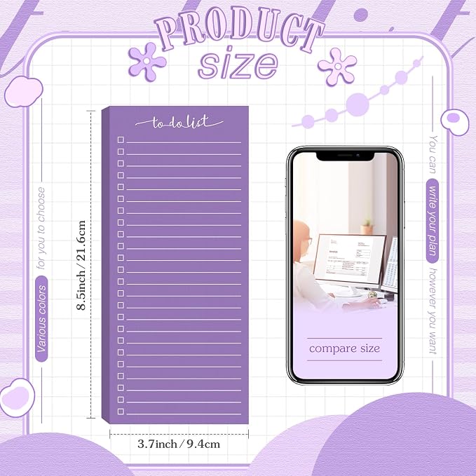 Censen 10 Pack 500 Sheets to Do List Notes Daily Checklist Notepad with 50 Sheets Undated Memo Pad Color Block Shopping List Weekly Plan Notepad Organizer Planners(Gradient Purple,Lined)