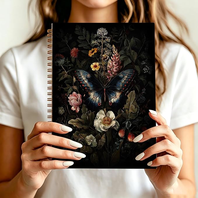 HOXUNQINA Moody Witchy Gothic Butterfly Journal Notebook 5.5x8.3 | Butterfly Gifts for Women Journal, Dark Academia Cottagecore Botanical Moth Notebooks for Work