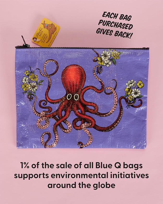 Blue Q Zipper Pouch, Made from 95% Recycled Material, 7.25" h x 9.5" w, Colorful Chunky Zipper