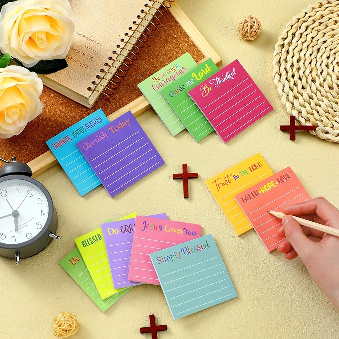 Yinder 24 Pcs Inspirational Sticky Notes, Back to School Supplies, Cute Motivational Sticky Notes Pad Employee Appreciation Gifts Bulk for Teacher Coworker Office 3 x 3'' (Bible,Dark Color)