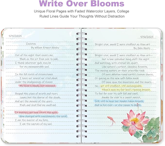 SIIXU Colorful Spiral Notebook - 160 A5 Hard Cover Pages, Floral Design with College Ruled Lines for Creative Journaling, Poetry Writing & Bullet Journaling