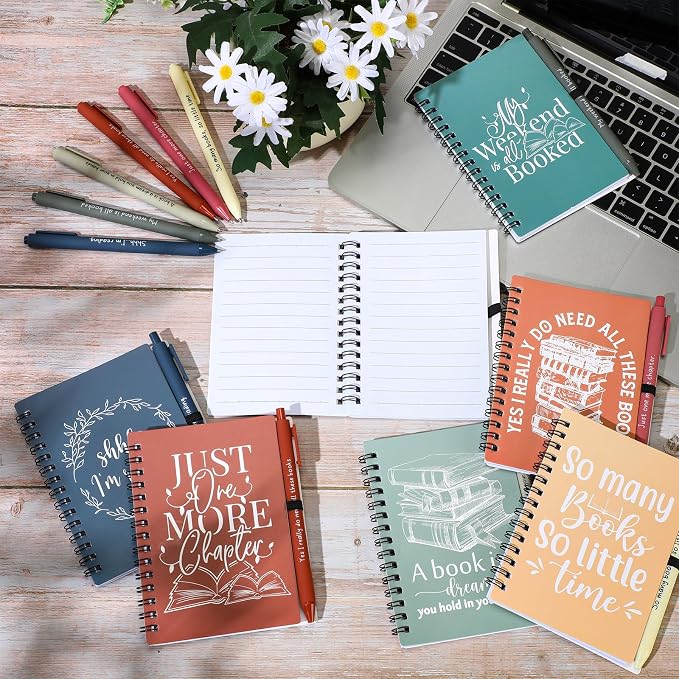 Thenshop 30 Sets Book Lover Gift Librarian Inspirational Spiral Notebook Pen Bulk Book Club Gift Reading Journal Librarian Back to School Gifts for Women Reader Teacher Bookish Bookworm (Bright Color)