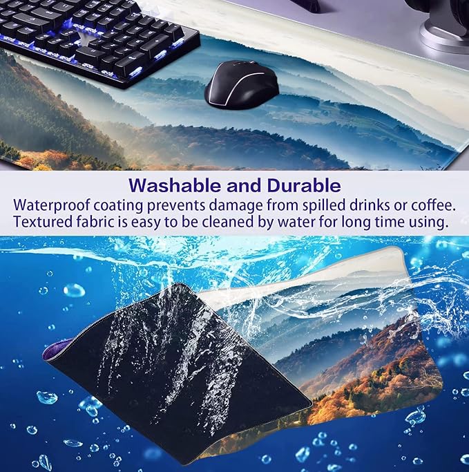 Large Mountain View Patterned Mouse Pad, Anti Slip Gaming Keyboard Desk Pad | Large Extended Mouse Pad; Full Desk Coverage; Waterproof Coating; Stable Anti-Slide Base For Gaming, Office, Study Daily Use
