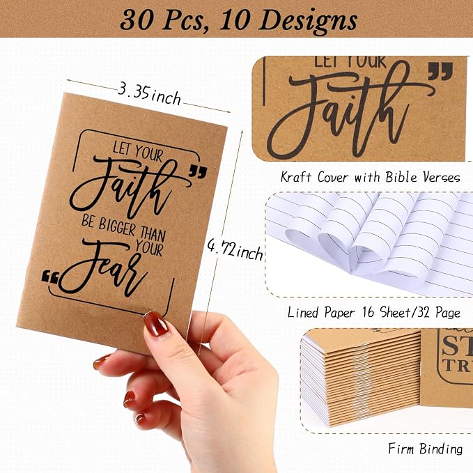 Fulmoon 30 Pcs Mini Notebooks Bulk Small Inspirational Pocket Notebooks Mini Journals Bulk Employee Appreciation Gifts Motivational Notepads for First Day of School Teacher Coworkers (Brown)