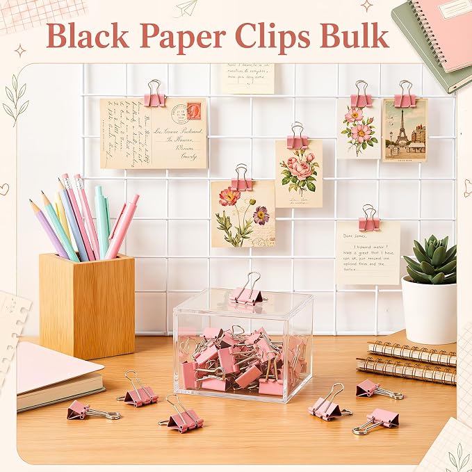 Yexiya 300 Pcs Small Binder Clips Sturdy 0.75 Inch Pink Paper Med Clips Office Supplies Paper Clamps for Office Teachers Students School Business Supplies