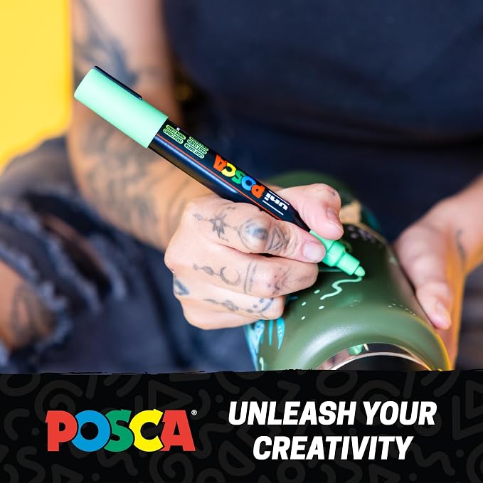 POSCA® PC-5M Paint Markers, 8 Count Medium Reversible Tip Set (1.8–2.5 mm) | Water-Based Opaque Paint Pens for Rock Painting, Wood, Glass, Crafts & Art Projects