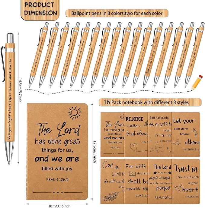 Funrous 32 Pcs Motivational Quote Pens Inspirational Notepads Mini Journal with Ballpoint Pen Small Notebooks Gift for Men Women Coworker Adult Party Favors Prize Teacher Student Office(Bible)