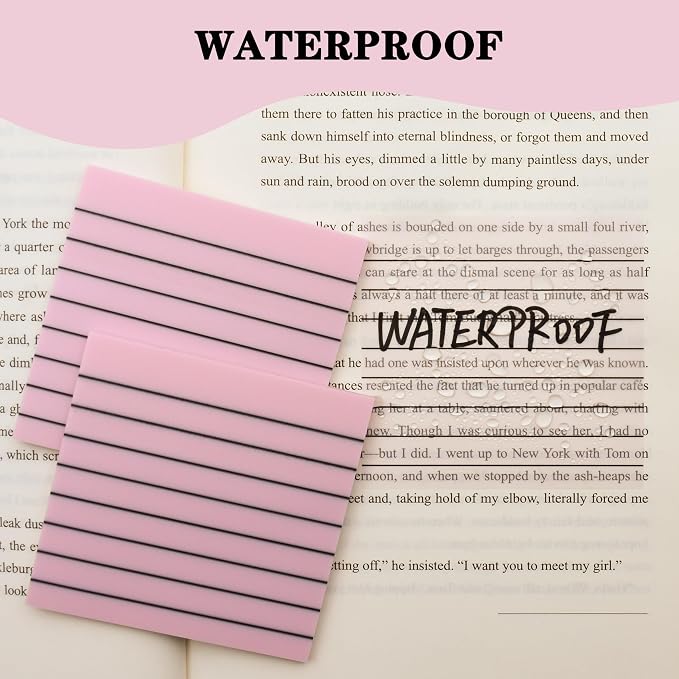 YOUDEFUL 800Pcs Transparent Sticky Notes, Pink Clear Sticky Notes with Lined, 3"x3" Waterproof Translucent Sticky Note Pads, Index Tabs, Clear Post it Notes for Bible Study, See Through Sticky Notes