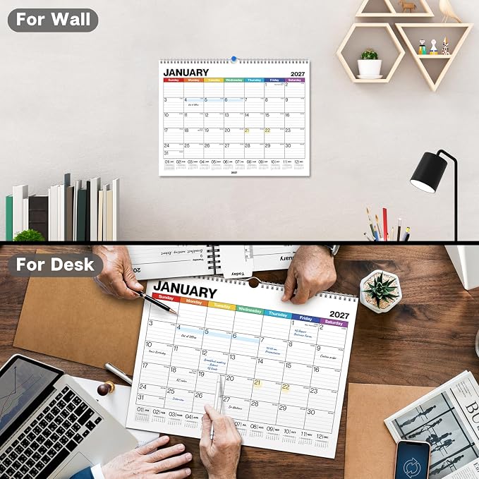 Dunwell Wall Calendar 2026-2027, 15" x 12", Jul. 2026 to Dec. 2027, 18 Months Monthly Planner with Thick Paper, Twin-Wire Binding, Large Hanging Calendar for School, Office Organizing, Easy Read