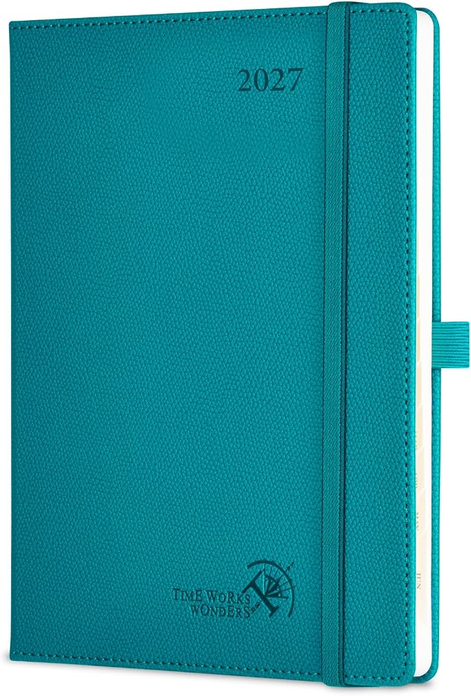 POPRUN 2027 Planner (Medium 6.75"x 8.75"), Weekly and Monthly Planner | Daily Calendar Book Jan.2027 - Dec.2027, Appointment Book with Monthly Tabs, Leather Hardcover, Inner Pocket -Pacific Green