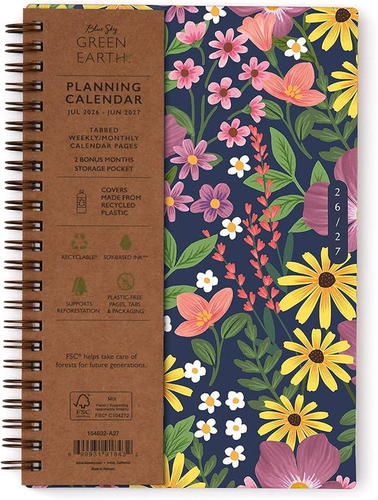 Blue Sky 2026-2027 Weekly & Monthly Academic Planner Calendar, 5"x8", Gail | July 2026 - June 2027, Flexible Cover From Recycled Plastic, Wirebound, Laminated Tabs, Storage Pocket, Academic Year
