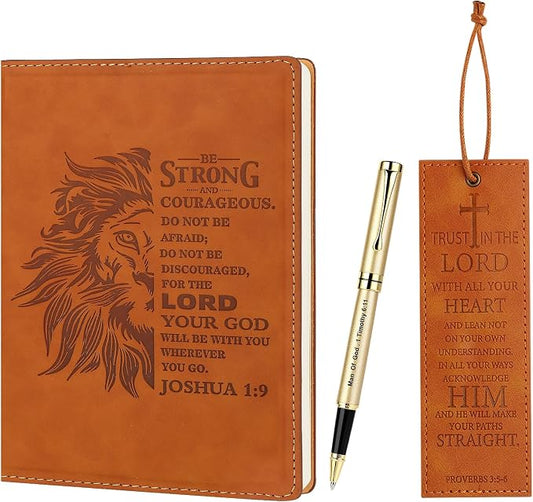 SAIWEILAI ONLINE 3 Pieces Christian Gifts for Men Religious Gifts for Men Bible Verse Inspirational Notebook Bible Verse Ballpoint Pen Trust in The Lord Bookmark for Men Office School Study Supplie