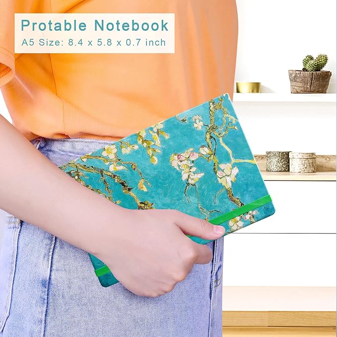 Lined Journal Notebook, Hardcover, Medium 5.7 x 8.4 inch, 160 Pages Thick Paper, Cute Women Aesthetic Floral A5 College Ruled Notebook for Journaling Writing Work Office School, Green Flower