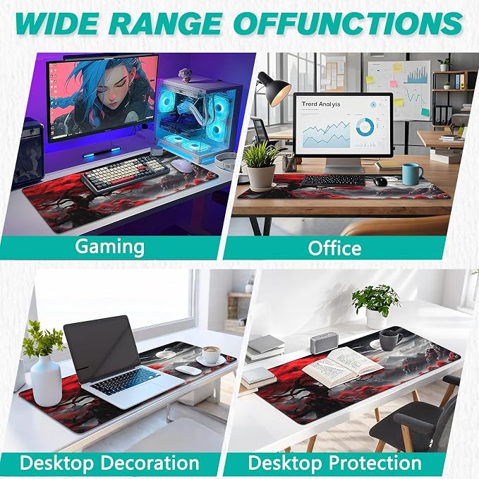Gaming Mouse Pad - Desk Mat for Keyboard and Mouse - Anime Mousepad Desk Pad with Non-Slip Base, Japanese Large Mouse Pad for Office, Desktop Protection Decoration and Daily Use