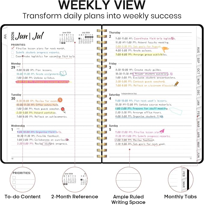 Academic Planner 2026-2027, Weekly and Monthly Calendar Book, July 2026 – June 2027, Hardcover Planner with Tabs, Perfect for Teachers, Students, Women & Men, A5 (6.4" x 8.5") - Blossom Flight