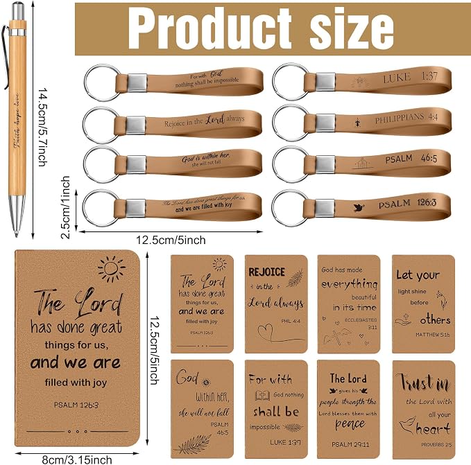 PerKoop 48 Pcs Christian Party Favors 3 x 5 Inch Religious Notepads Pens Bible Verse Keychains Bulk Jesus Loves You Gifts for Church Sunday School Office Supplies