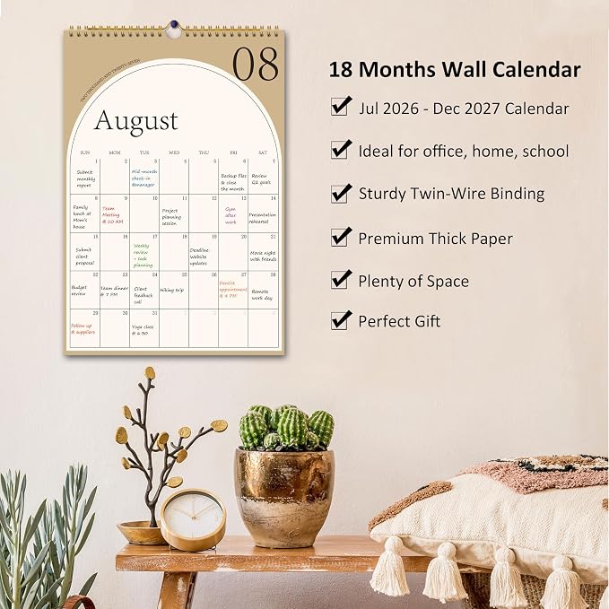 2026-2027 Wall Calendar, Large Calendar from July 2026 - December 2027, Hanging Calendar with Thick Paper, Perfect for Office and Home Monthly Organizing & Planning, 10"×14.7"