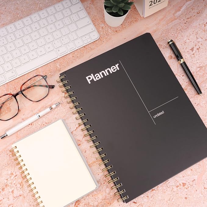 Undated Weekly Planner, 8.5" x 11", Dashboard Layout, Black | Dateless, Top Priorities, To Do List, Habit Tracker, Weekly Notes Space, Weekly Reflection, For Work, School & Life