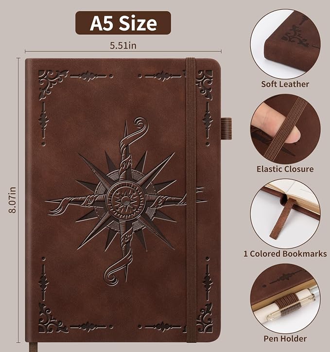 Lined Journal Notebook for Women Men, A5 Hardcover Leather Journals for Writing, 200 Pages Thick Paper, Daily Journal Notebook for Work, School, Note Taking, Business, Travel, College Ruled
