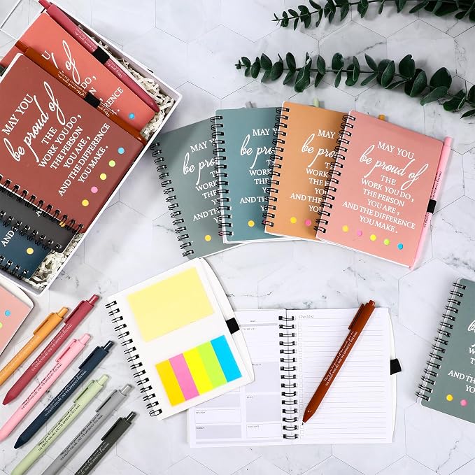 Resurhang 48 Pcs/24 Set Back to School Gifts for Students Teacher, Inspirational A6 Spiral Journal Notebook with Pen for Employee Team Teachers Students Classroom Rewards(Fresh Color,May You)