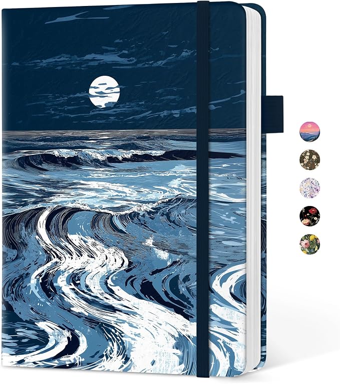 Taja Aesthetic Lined Journal for Women, Pretty 6" x 8" Notebook for Work & Note with 160 College Ruled Pages, Hardcover Leather Notebook for Journaling, Note Taking, Bible Study, Moonlit Waves