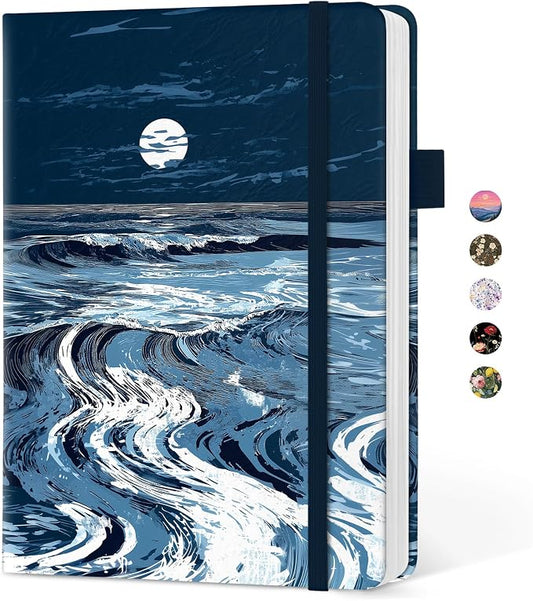 Taja Aesthetic Lined Journal for Women, Pretty 6" x 8" Notebook for Work & Note with 160 College Ruled Pages, Hardcover Leather Notebook for Journaling, Note Taking, Bible Study, Moonlit Waves