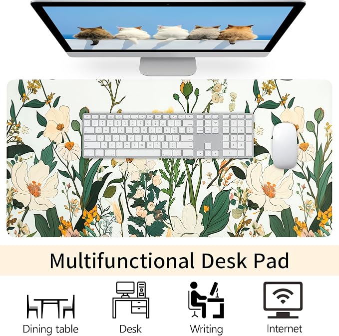 Floral Desk Mat (31.5"x15.7") | Waterproof, Leather, Mouse Pad