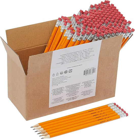 Amazon Basics Presharpened Wood Cased #2 HB Pencils, 1800 Count (12 Packs of 150), Orange