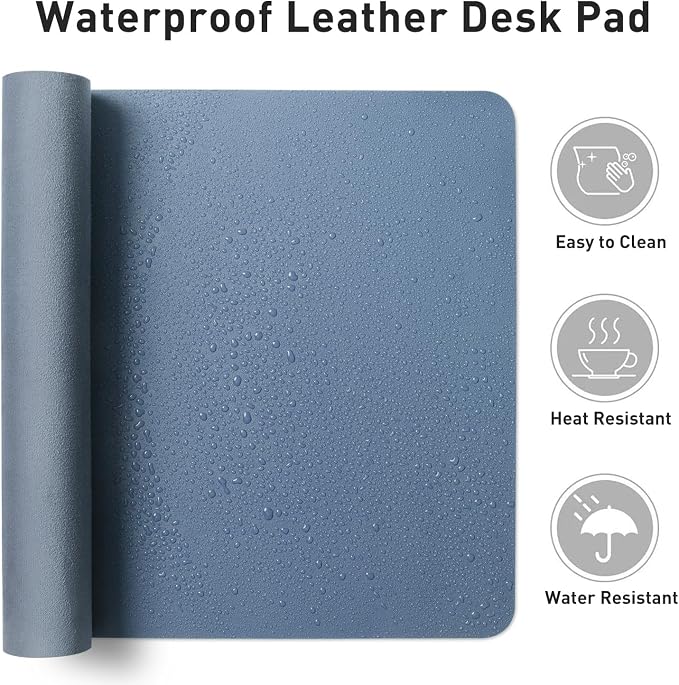 Aothia Faux Leather Desk Mat - Non-Slip PU Leather Desk Blotter, Waterproof Writing Surface, Large Desk Pad for Office & Home (Denim Blue, 55" x 24")