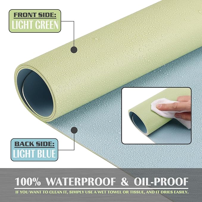 K KNODEL Office Desk Mat, Leather Mouse Pad (31.5"x15.7", Light Green) | Desk Pad, Keyboard Pad, Computer and Laptop Mat, Desktop Protector and Cover, Writing Pad and Blotter for Home Office
