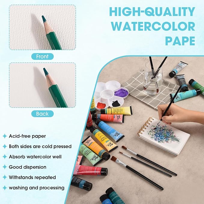 Watercolor Paper Pad 3.5"×5.5", Small Watercolor Sketchbook 140lb/300g, 30 Sheets Spiral Bound Art Journal for Drawing & Painting Gifts for for Artists