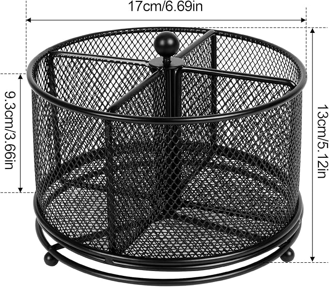 360° Rotating Multifunctional Pen Holder, Cosmetic Organizer, Cutlery Holder for Kitchen, Party Camping Picnic, Dressing Room, Desktop Stationery Storage, 4 Compartments Mesh Large Capacity Storage