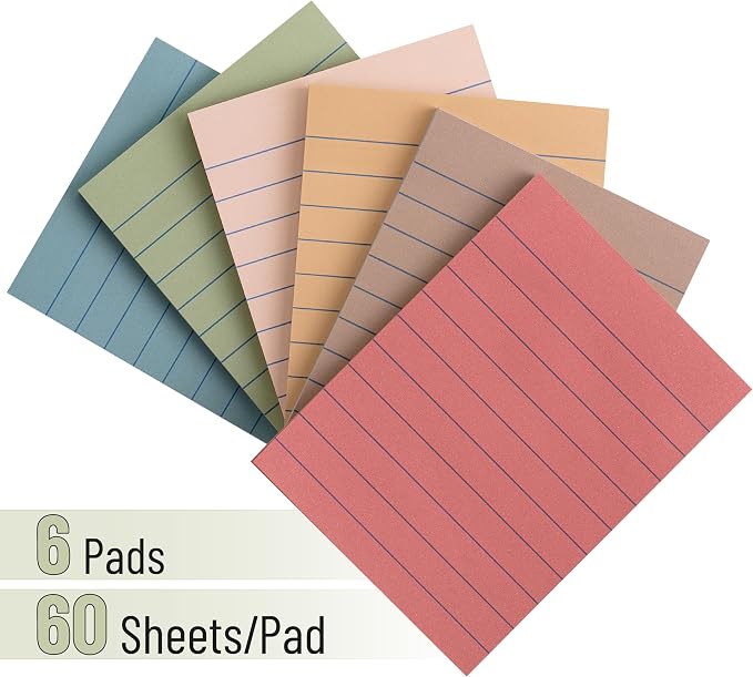 Mr. Pen- Lined Sticky Notes, 3" x 4", 6 Pads, 60 Sheets/Pad | Sticky Notes with Lines, Ruled Post Stickies, Memo Pads, Self-Stick Note Pad for Office, School, Home, Study