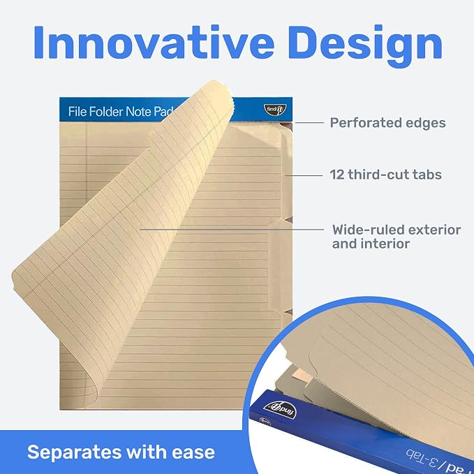 Find It File Folder Notepad - Pack of 12-9.5 x 12.5 Inch Notebook Organizer Folders for Filing, Document, and Clipboard Organization - Manila | Wide-ruled clipboard-style pages, tear-out perforated sheets, great for office, home, and school filing orga...