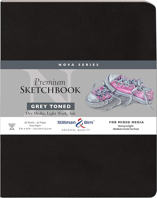 Stillman & Birn Nova Series Grey Softcover Sketchbook, 8" x 10", 150 GSM (Heavyweight), Grey Paper, Medium Grain Surface