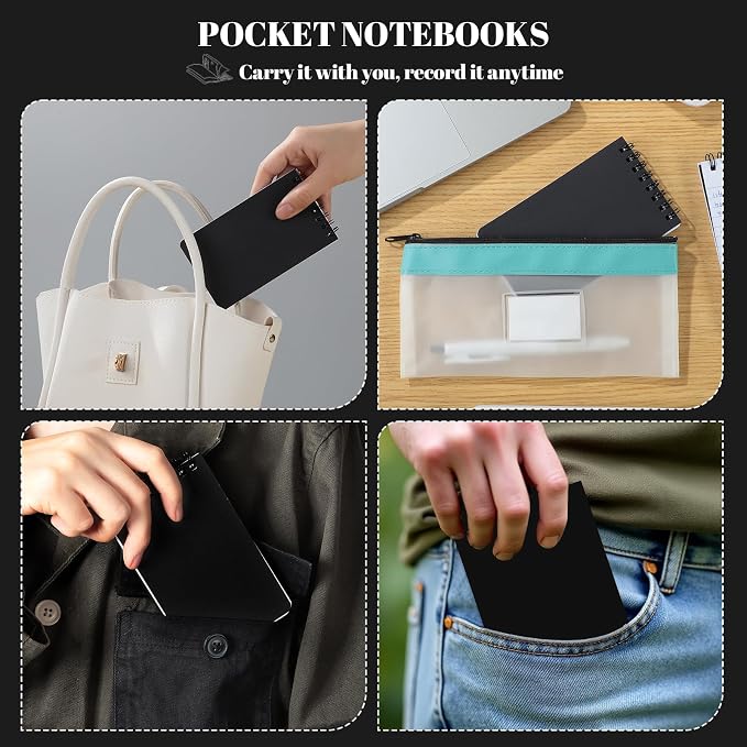 Thboxes 8 Pack Pocket Notebooks, 3 x 5 Spiral Notepads Mini Notebook 60 Sheets/120 Pages Small Notepads with Lined Pages Memo Pads for School College Office Home (Black)