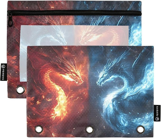 SsangYong Pencil Pouch for 3 Ring Binder 2 Pack Zipper Binder Pencil Bag with Clear Window Pencil Case for Office Supplies