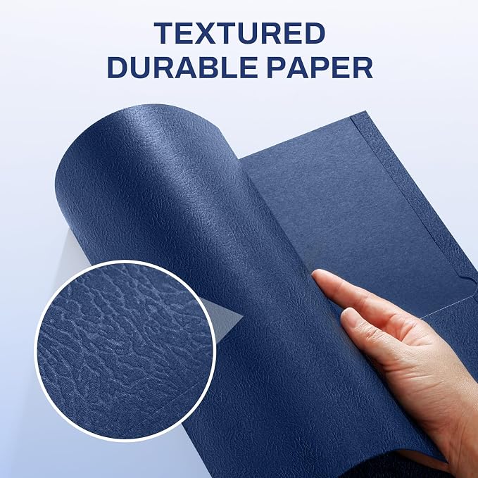 SUNEE Two Pocket Folders, 100 Pack File Folders with Business Card Slot, Textured Paper, Fit Letter Size Paper, Paper File Folder for School Office Home Business, Navy Blue