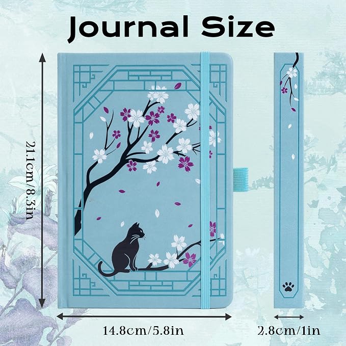 TIEFOSSI A5 Dotted Journal, Cute Cat Journal for Women Girls, Dot Notebook with Pretty Sakura Pattern, Aesthetic Diary for Writing Journaling Drawing, Golden Edges