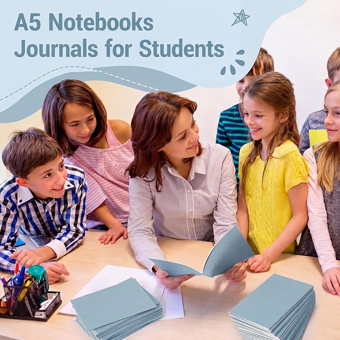 Mimorou 100 Pcs Journals Notebooks Bulk - Kraft Softcover A5 Small Notebooks 5.5 Inch x 8.3 Inch Notepads with 60 Page 30 Sheet for Writing Sketch Travel Office Supplies(Lake Blue,Lined)