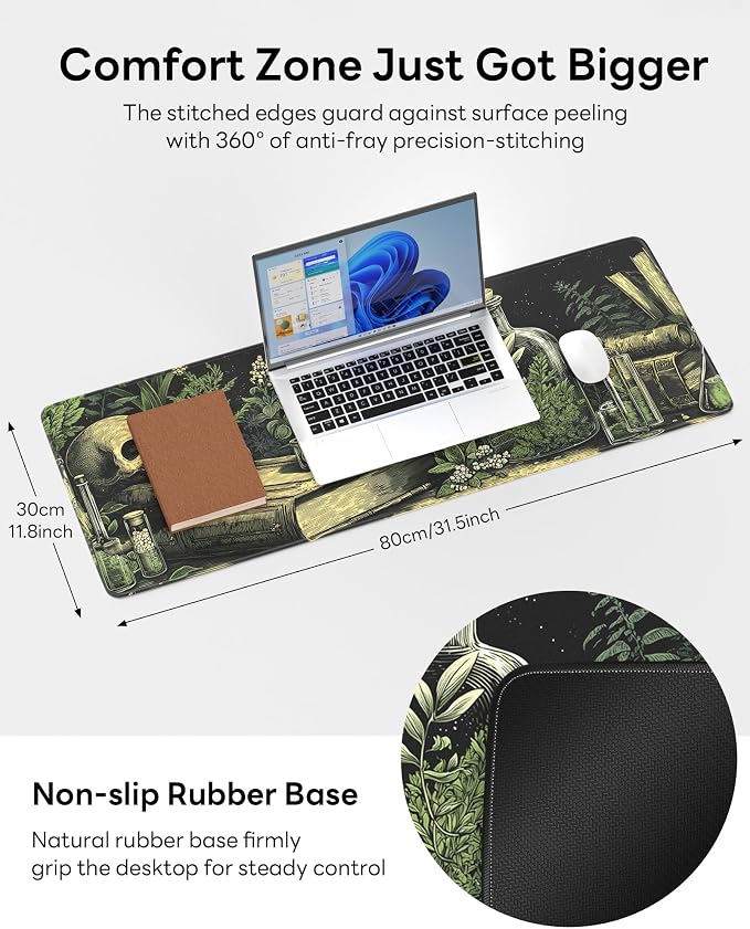 Skull Mouse Pad, 31.5 x 11.8 Large Desk Mat with Stitched Edges & Non-Slip Base, Mousepad for Office, Home, Work, Grave Robber