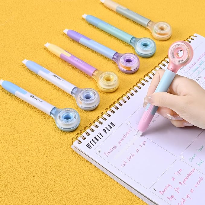 Temiary 4 Pack Correction Tape Pen, 6M/256" x 0.2" White Smooth Pull Out Tape Pens, Qucik Dry Easy to Use Applicator for Instant Corrections Study and Office Supplies (Morandi)