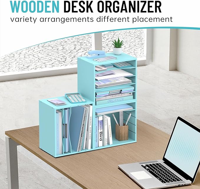 5-Tier Paper Organizer for Desk, Adjustable Mail Organizer, Blue | 5-Tier Paper Organizer and Mail Organizer for Desk with Adjustable Shelves for Letter Size Files Folders and Office Supplies