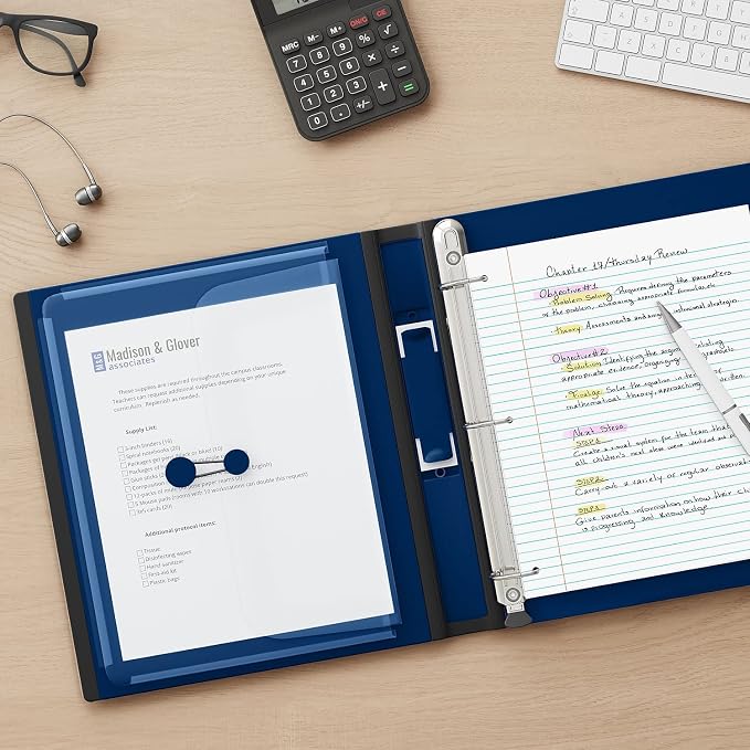 Staples Better Binder, 1.5" Heavy‑Duty D‑Ring 3‑Ring Binder, Navy Blue, Reinforced Spine, Holds 400 Sheets, Long‑Lasting School & Office Organizer, 3‑Pack