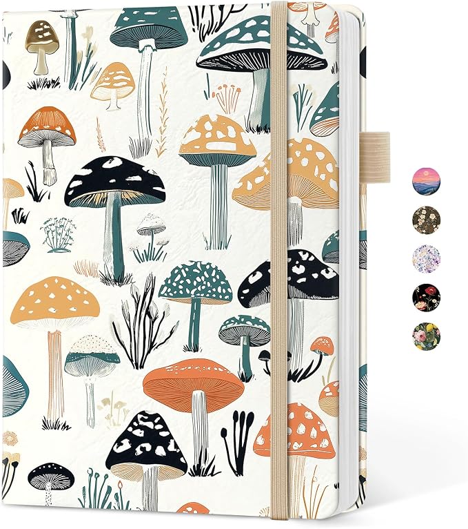 Taja Aesthetic Lined Journal for Women, Pretty 6" x 8" Notebook for Work & Note with 160 College Ruled Pages, Hardcover Leather Notebook for Journaling, Note Taking, Bible Study, Mushrooms Grove